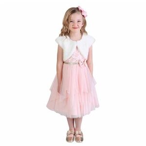 Jona Michelle Blush Pink Dress with Ivory Bolero